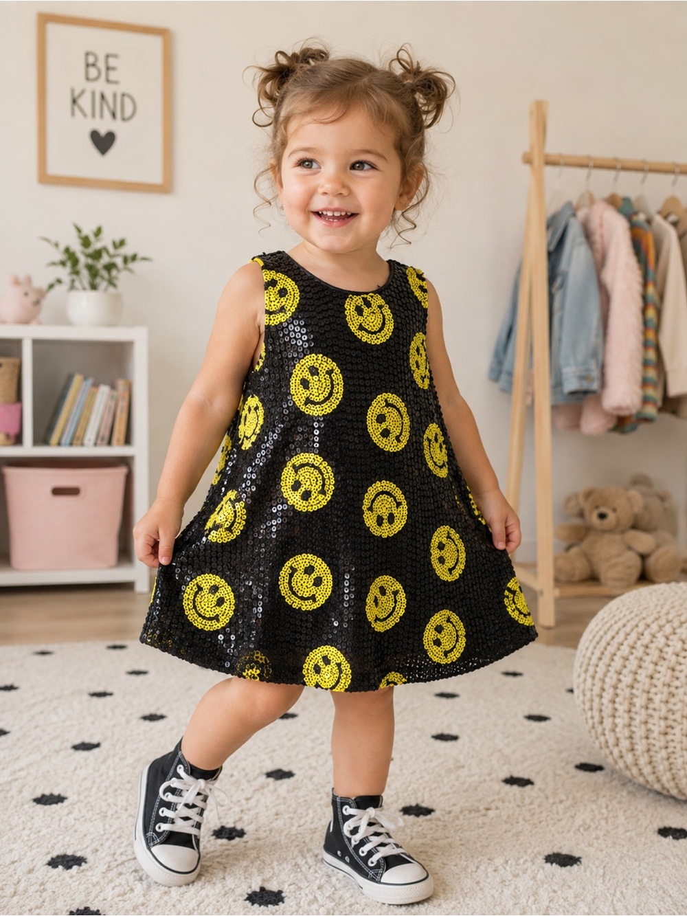 Lola + The Boys Black “Don’t Worry Be Happy” Smiley Sequin 2T